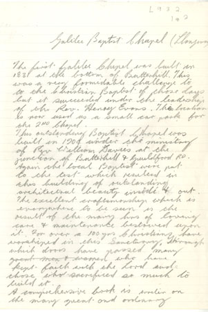 Brief history of Galilee Baptist Chapel, Llangwm